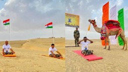 BSF jawans perform Yoga on sand dunes in Jaisalmer on International Yoga Day